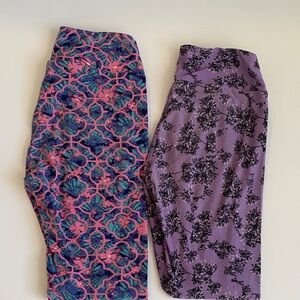 LulaRoe OS Floral and Geometric Patterned Leggings BUNDLE pink & purple